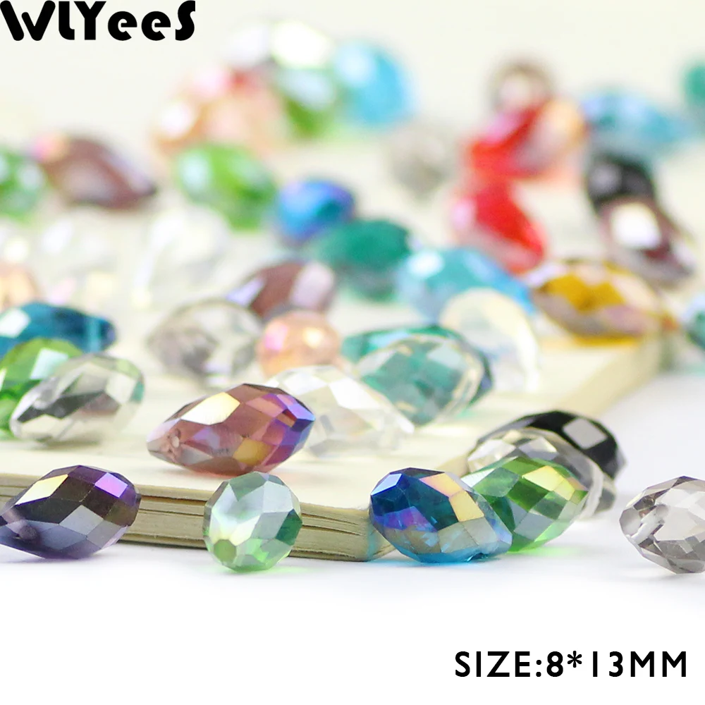 WLYeeS 30pcs AB color Austrian Water droplets crystal beads 8*13mm Large size Glass Loose beads for Jewelry Necklace Making DIY