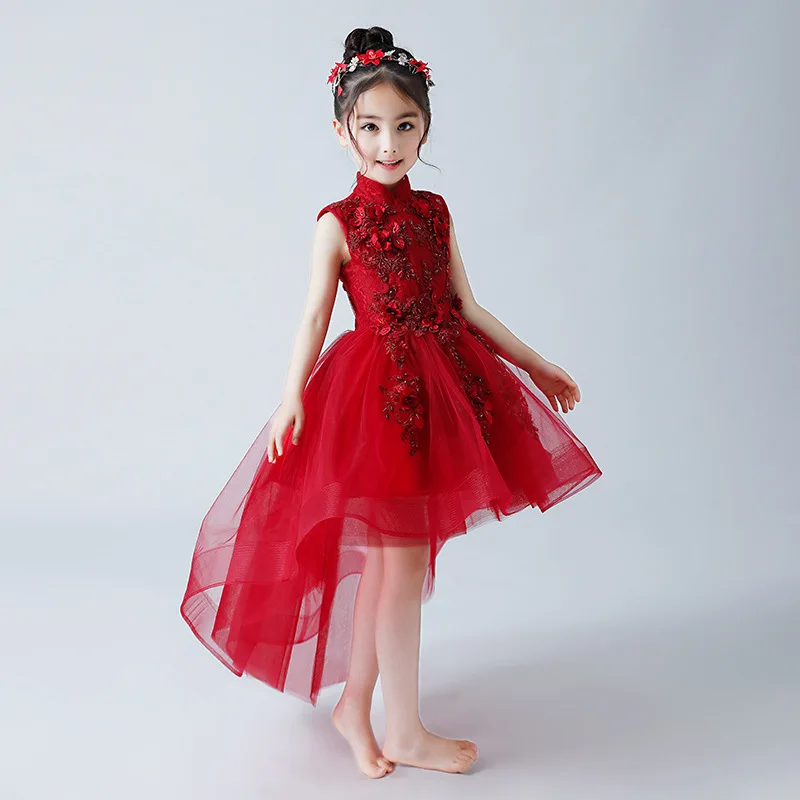 Vestido Rojo elegante de princesa para niña, vestido bordado de belleza para fiesta de baile, primer vestido de Baile de Princesa, 2019