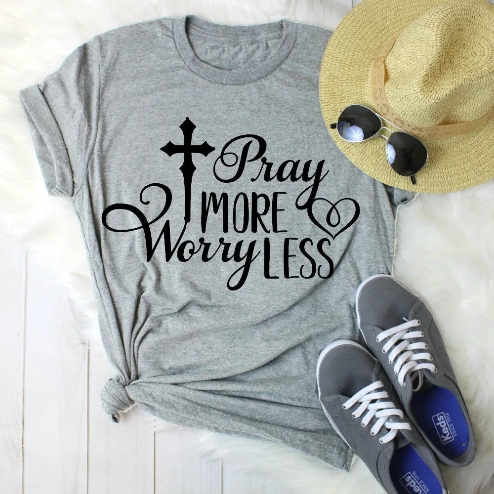 

T-Shirt Christian Women Fashion Grunge Tumblr Tee Tops Tshirts Pray More Worry Less