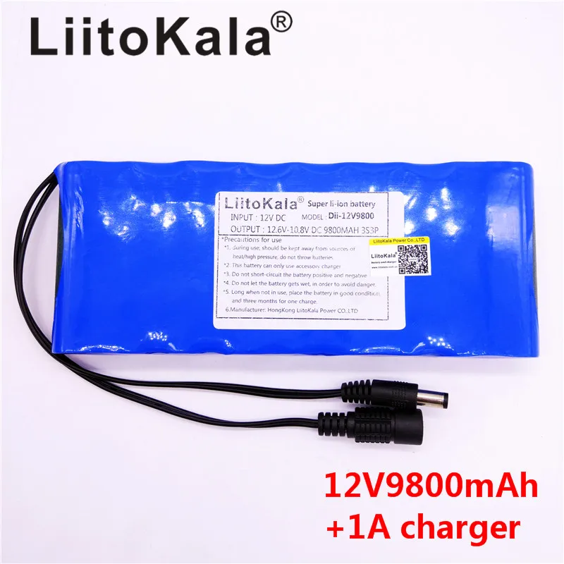 HK LiitoKala 12V 9800mAh 18650 DC 12V 12.6V Super akumulator ue/usa adapter wtyczki do kamera telewizji przemysłowej wideo baterii przenośne