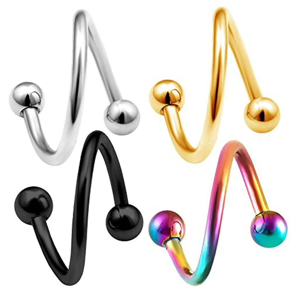 1PC S Spiral Twist Belly Button Rings Ear Cartilage Helix Tragus Piercing Nose Ring Lip Eyebrow Piercing Body jewelry