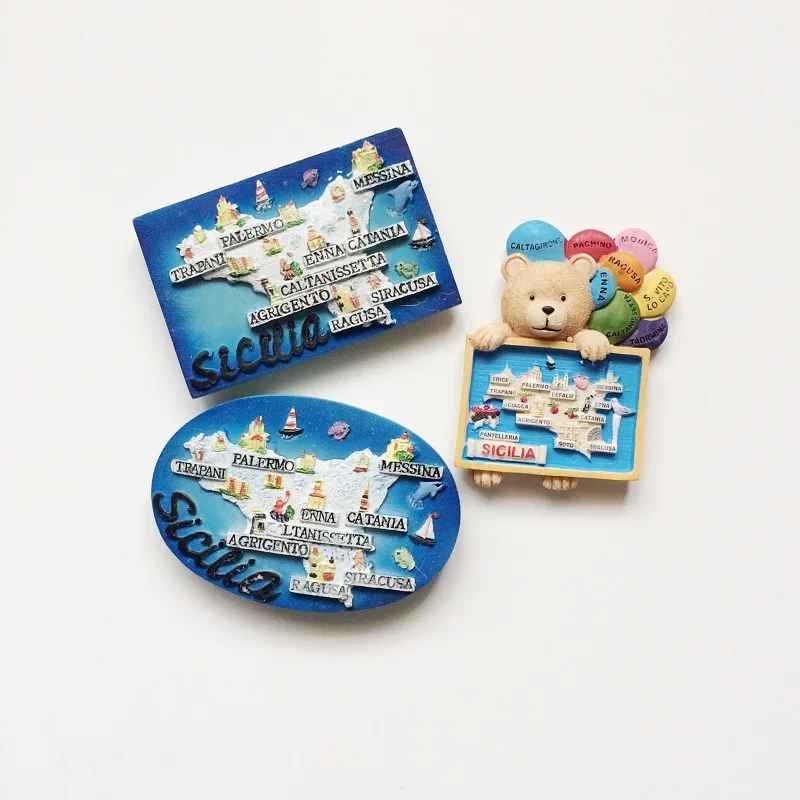 

High Quality Italy Sicilia 3D Cute Bear Fridge Magnets World Travel Souvenirs Decorative Refrigerator Magnetic Stickers