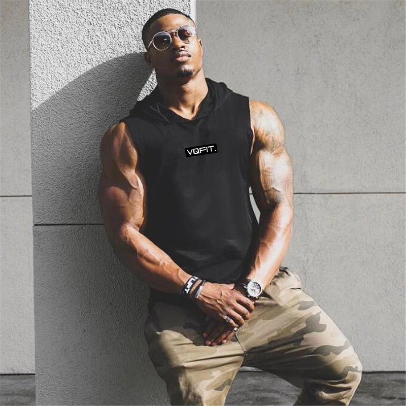 Brand Gyms Clothing Mens Bodybuilding Hooded Tank Top Cotton Sleeveless Vest Sweatshirt Fitness Workout Sportswear Tops Male
