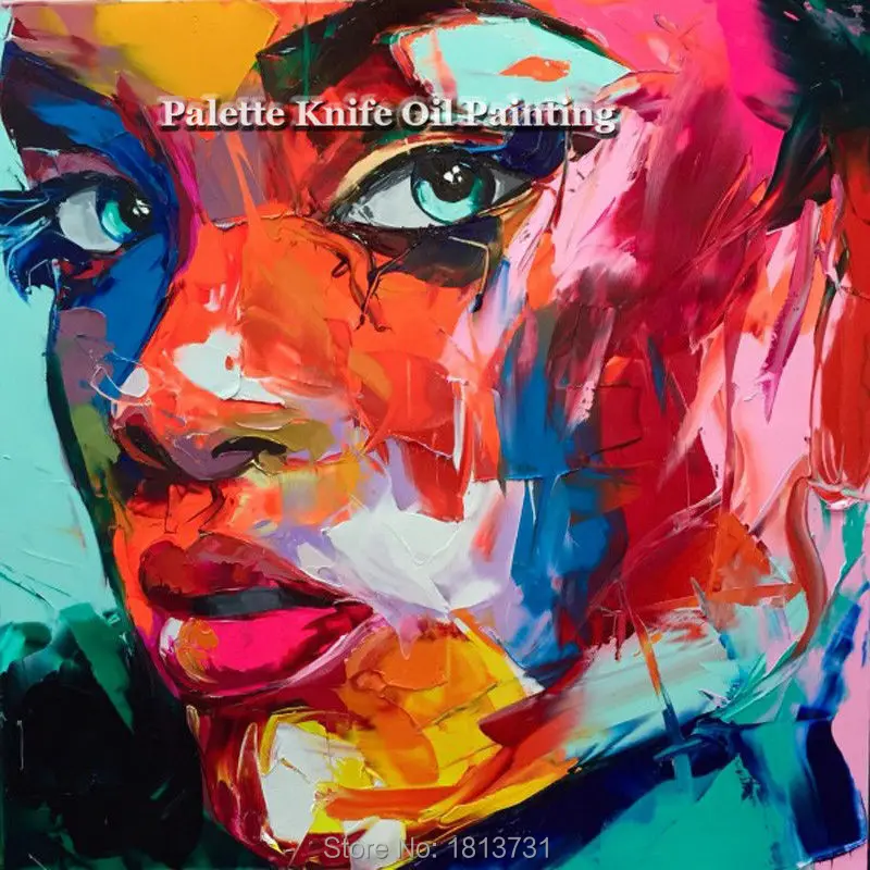 

Hand painted Francoise Nielly Palette knife portrait Face Oil painting Character figure canva wall Art picture15-12