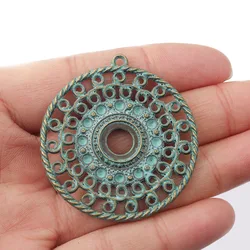 5pcs Verdigris Patina  Carve Hollow Round Charms Pendants 10mm bezel blank For Handmade Necklace Jewelry Findings Making