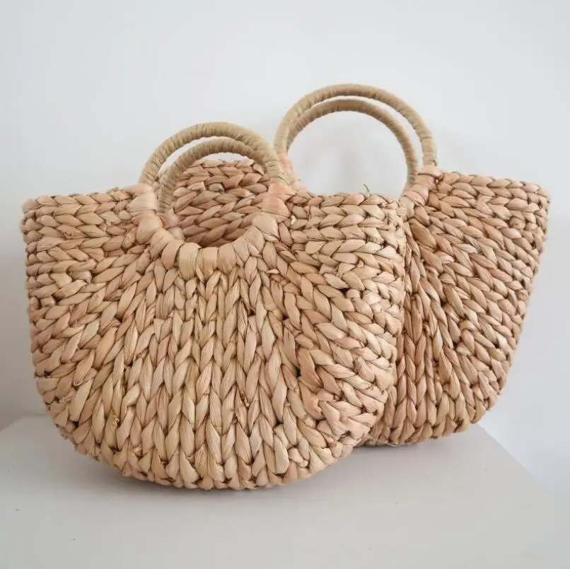 Women's Portable Woven Bag Round Bucket Bag Fashion Woven Beach Weed Bag Round Handle Braided Oval Handbag Crafts celebrity bags