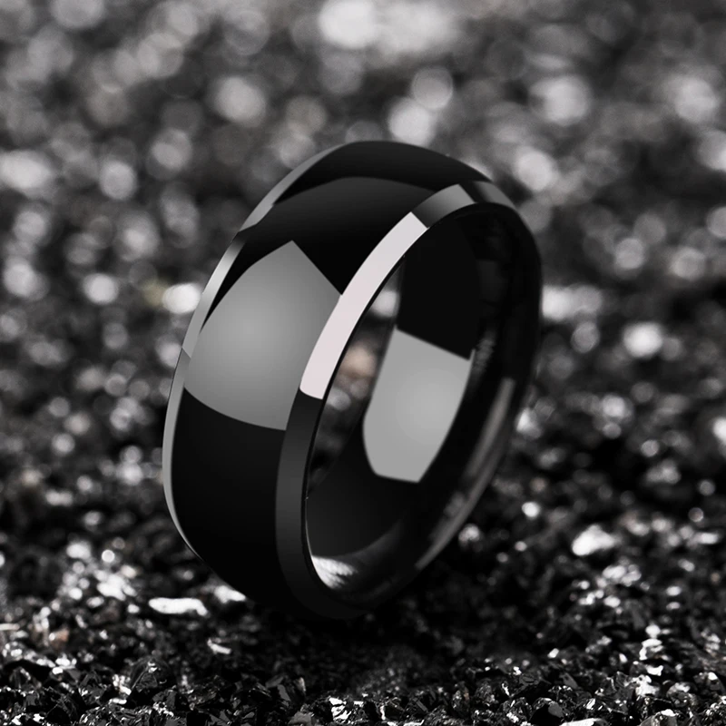 8mm Width Black Tungsten Carbide Rings Dome Band Rings for Man with High Polished IP Black Plating Size 7-13 Free Engraving