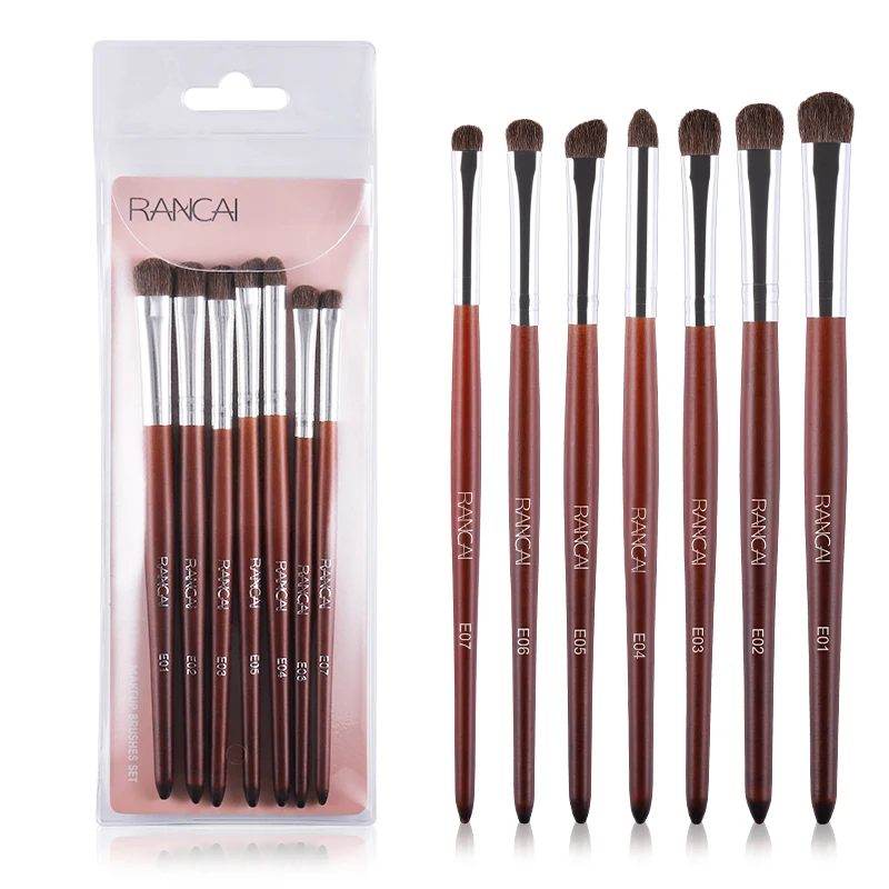 RANCAI Pro 7pcs Eye Shadow Makeup Brushes Set Natural Hair Wood Handle Blending Shader Highlighter Brush Make Up Tools brochas