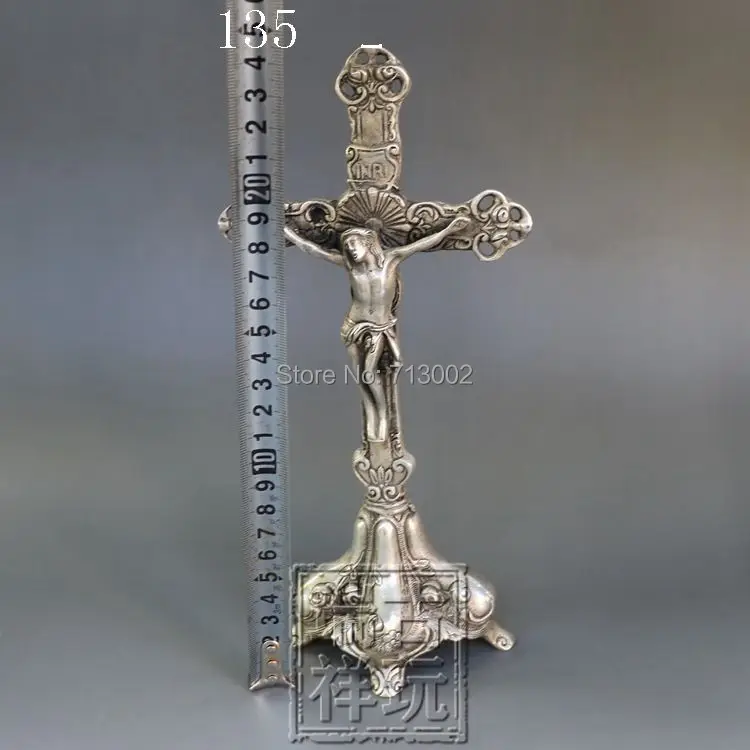 Vintage Jesu statuary Tibetan Silver Statue crucifix the Good Shepherd Christianism