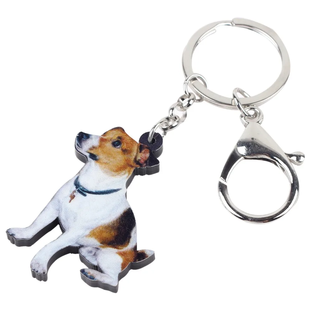 Bonsny Acrylic Sitting Jack Russell Terrier Dog Key Chains Keyrings Lovely Jewelry For Women Girl Ladies Handbag Charms Bulk Pet