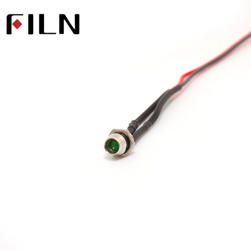 Filn portalámparas de 6mm, 3v, 5v, 6v, 12v, 24v, miniluz indicadora LED con cable de 20cm