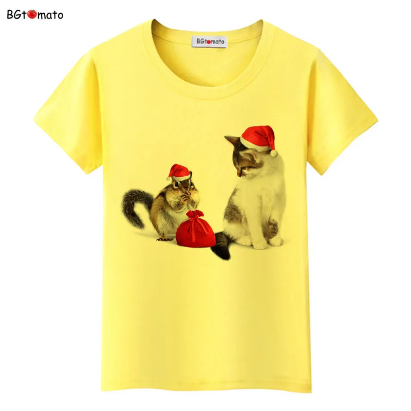 

Squirrel and cat Christmas gifts t shirt women/girl favourite lovely shirts Good quality brand casual shirt trend tops