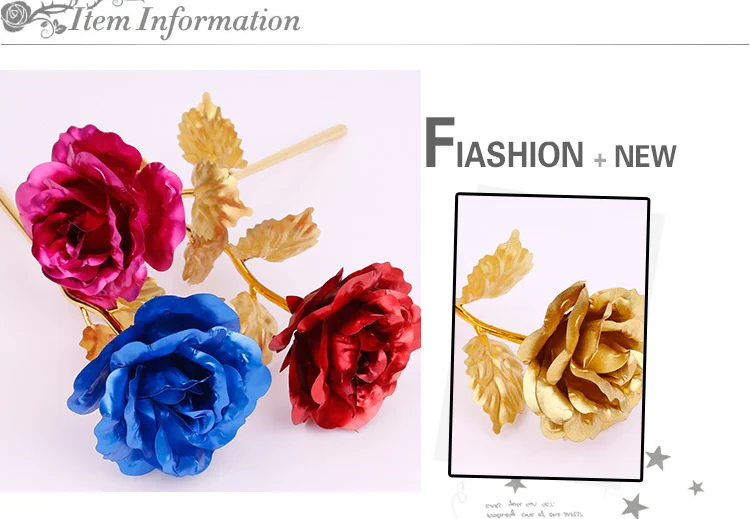 YO CHO Artificial Flowers 24k Gold Rose with Box New Year Valentine\x27s Day Gift/Present Foil Flowers Home Decor Fake Roses