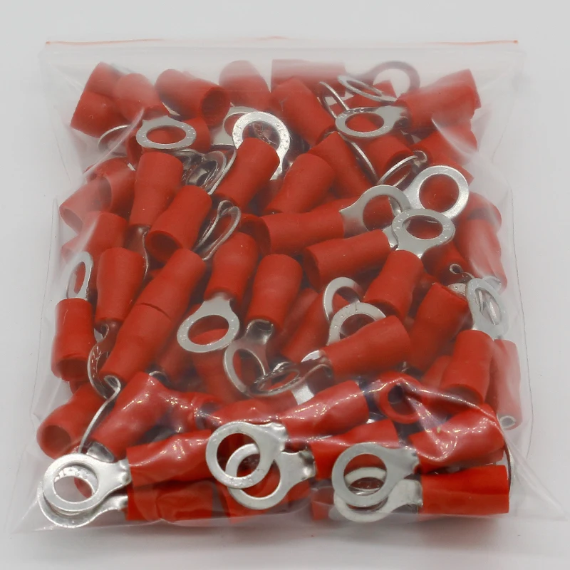 RV1.25-5 Red Insulated Crimp Ring Terminal Cable Wire Connector 100PCS/Pack RV1-5 RV