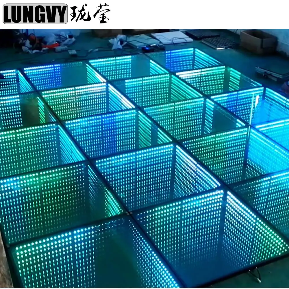 

1M*1M RGB Full Colors LED Dance Floor 3D LED Mirror Glass Dancing Tiles For Wedding STAGE