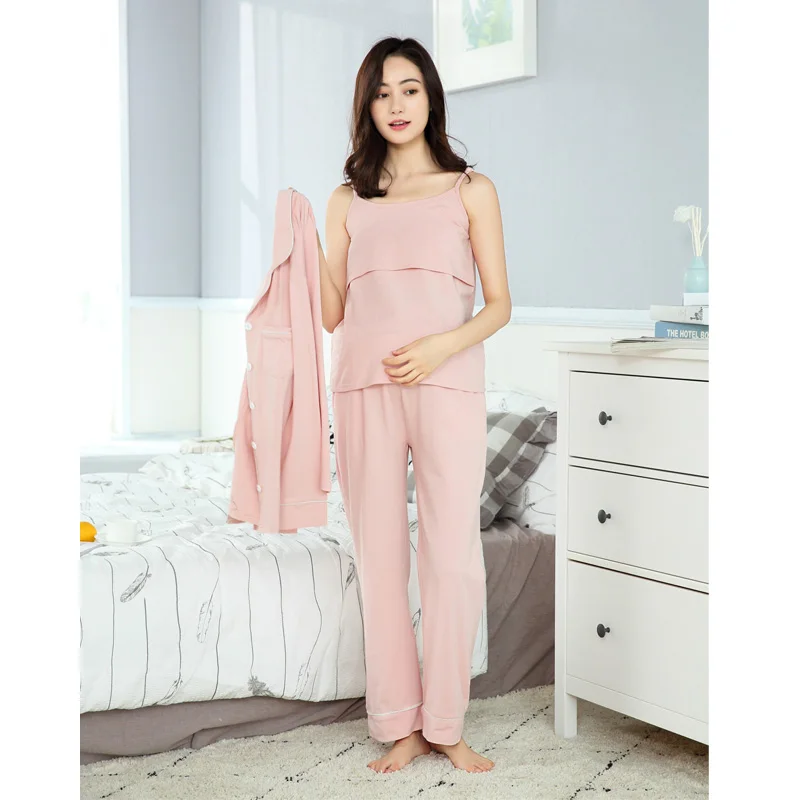 Emotion Moms Maternity Sleepwear Set Lactation Nightgown Breastfeeding Clothing for Pregnant Women Pregnancy Pajamas 3pcs/Set