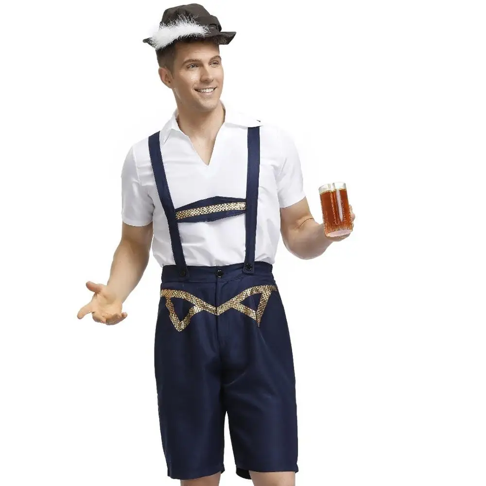 Uomo birra tedesca Lederhosen Outfit adulti uomini bavaresi Oktoberfest Cosplay costumi di Halloween