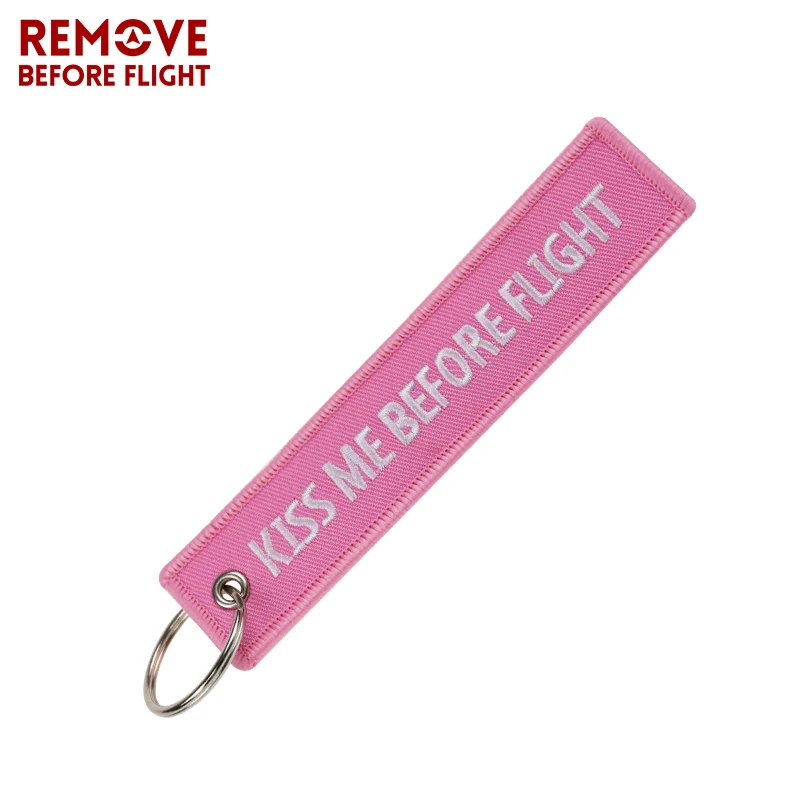 5 PCS lovely Pink Keychain Kiss Me Before Flight Key Ring Embroidery Key Fobs Key Chain Bag Car Hanging Pendant Jewelry For Cars