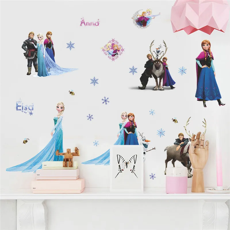 Cartoon Olaf Sven Kristoff Elsa Anna Princess Frozen Wall Stickers For Kids Room Decoration Diy Home Decal Anime Movie Mural Art