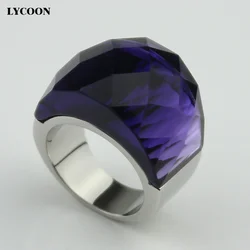 LYCOON Quality 316L Stainless steel With  transparency Dark purple ring Austrian violet Crystals Rings for women R0614