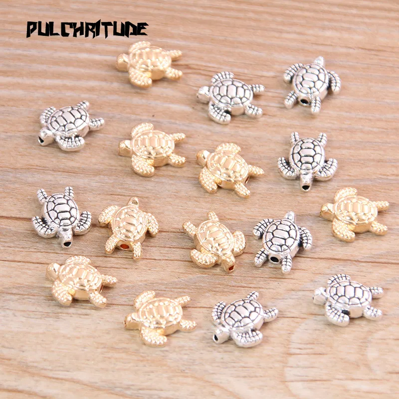 14pcs 12*13mm Two Color Tortoise Turtle Bead Spacer Bead Charms For Diy Beaded Bracelets Jewelry Handmade Making