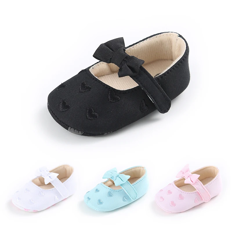 Zapatos de princesa de otoño/primavera para bebés, zapatos para bebés pequeños, zapatos con lazo de corazón para recién nacidos, zapatos para primeros pasos de 0-18 meses BS27