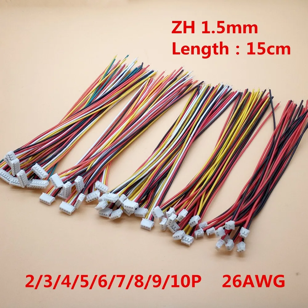 10Pcs Connector Cable Wire 150mm ZH 1.5mm 2/3/4/5/6/7/8/9/10 Pin Single Connectors Electronic Line Terminal Plug 15cm length