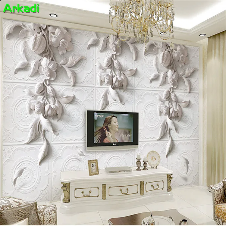 Custom 3d Simple and elegant European-style plaster Carved relief TV background wall Home Decoration