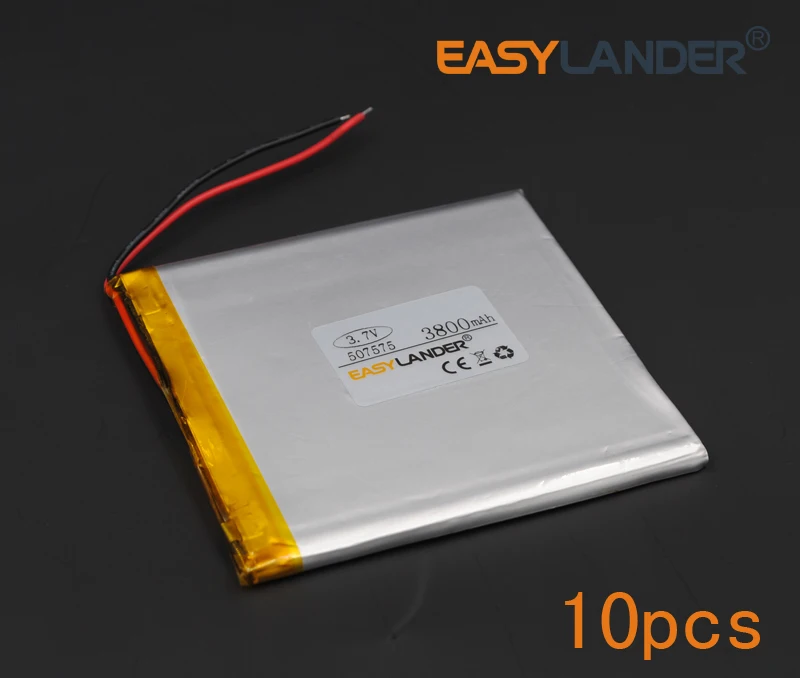 10pcs/Lot 3.7V 3800mAh 507575 Rechargeable Lithium Li-ion Polymer Battery 057575 Batteries