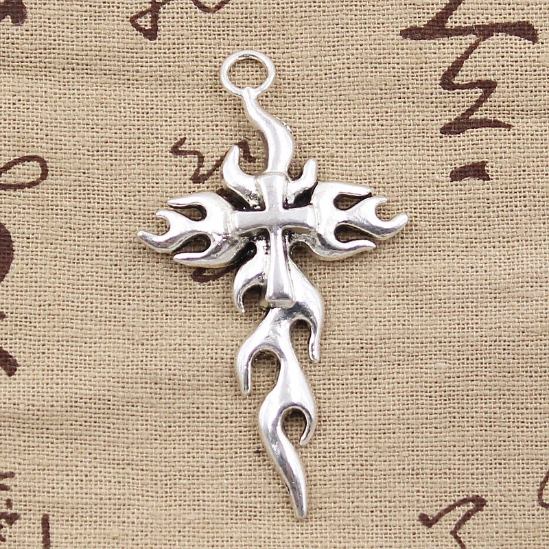 8pcs Charms Cross Flames Fire 64x36mm Antique Silver Color Plated Pendants Making DIY Handmade Tibetan Silver Color Jewelry