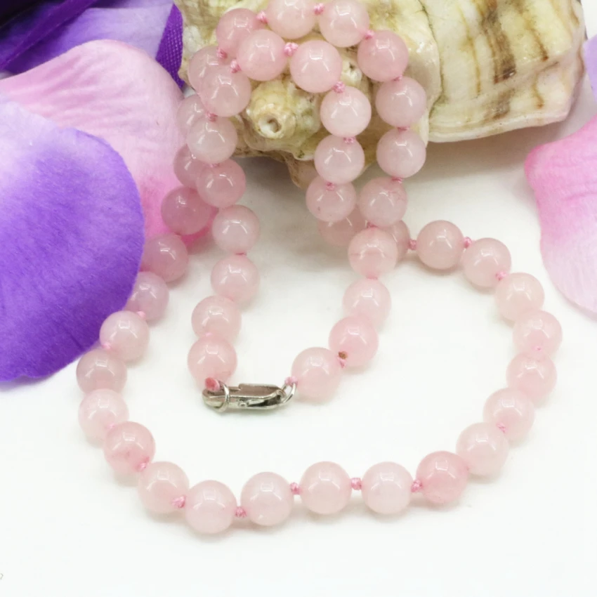 Wholesale price 8mm pink crystal cherry quartz stone jades chalcedony round beads necklace for women chain jewelry 18inch B3199