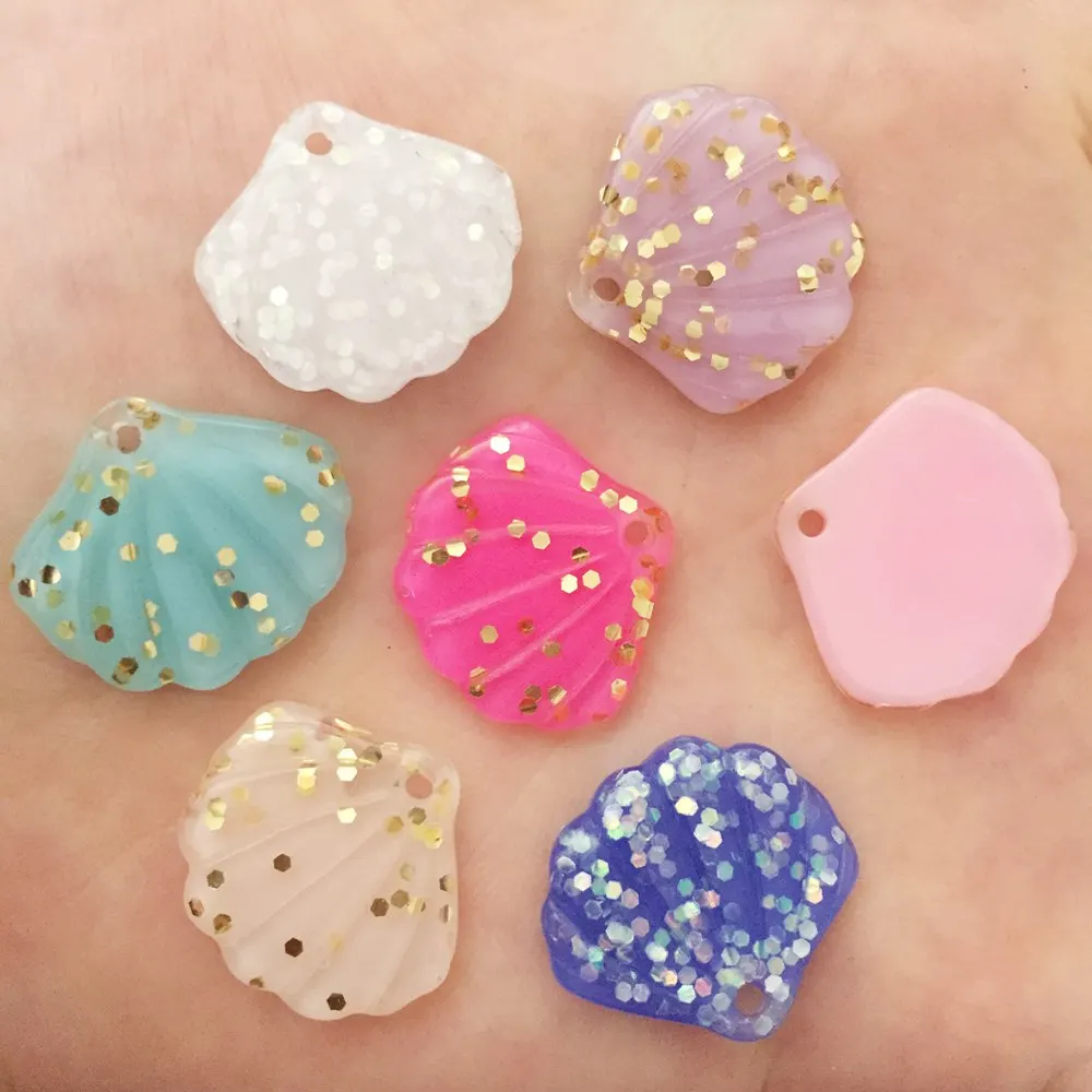 Resin Lovely glitter shell Flatback Rhinestone 1 hole beads 20PCS scrapbook DIY paris party decorations crafts OF590