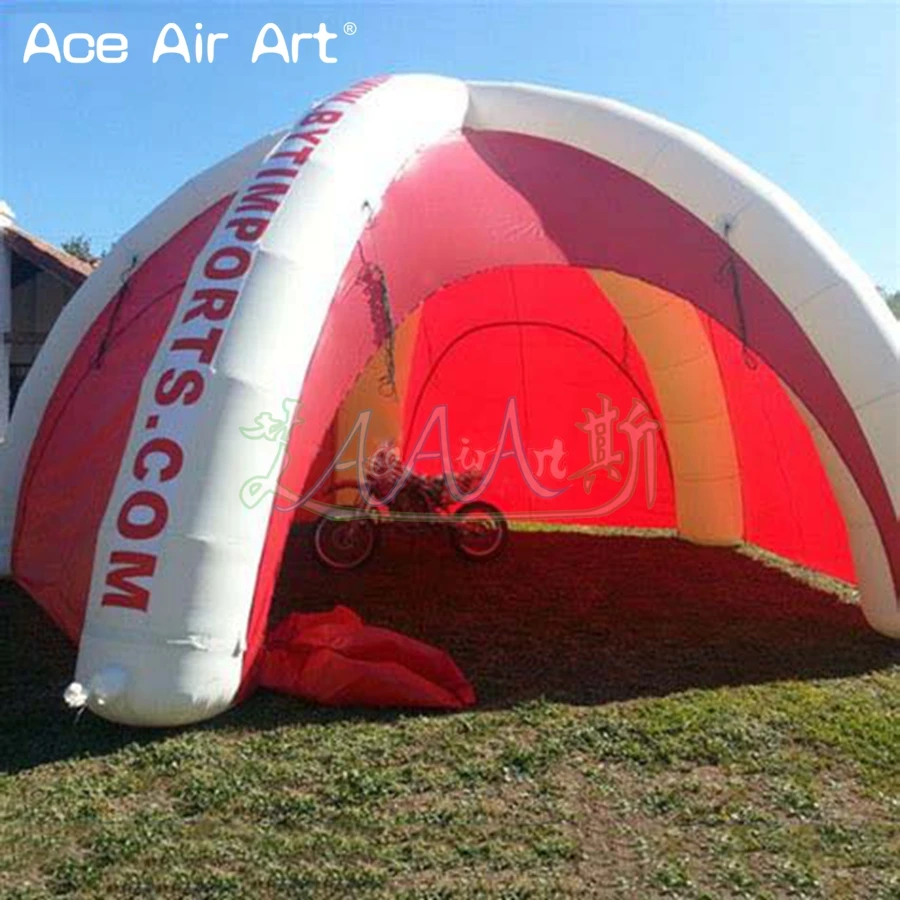 7m Diameter with 5 White Legs Inflatable Spider Tent Dome Spider Event Station Garage Marquee with Red Curtains for Outdoor