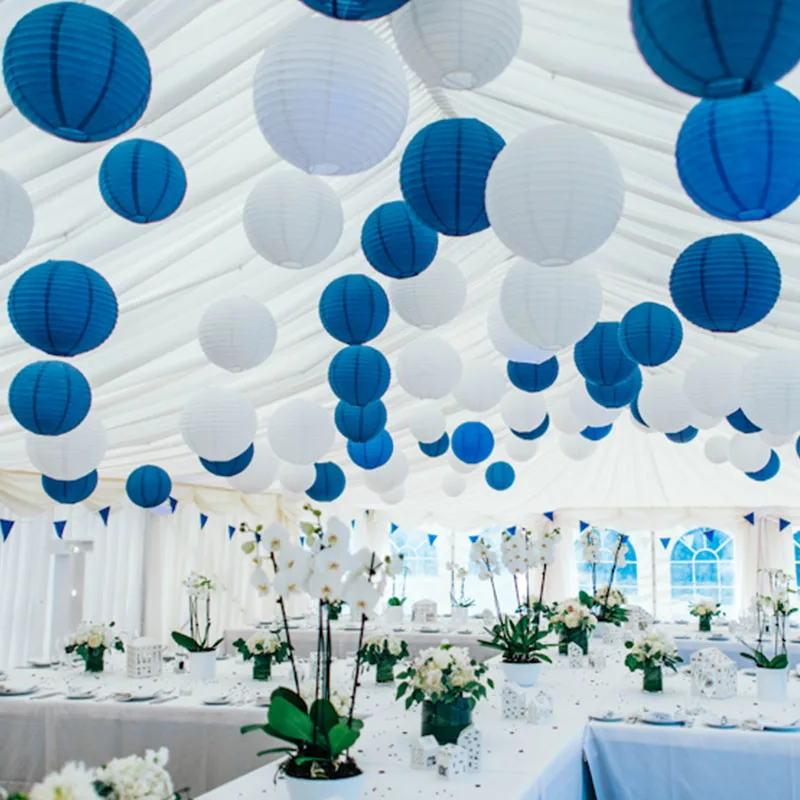 Ensemble de lanternes rondes en papier blanc pour fête de mariage, 15 pièces mélangées de 8 à 12 pouces