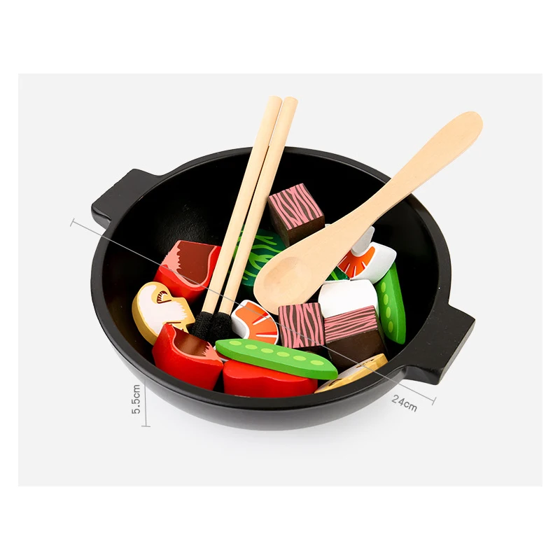 Wooden children's kitchen simulation small model simulation vegetables large casserole cut vegetables children's educational toy