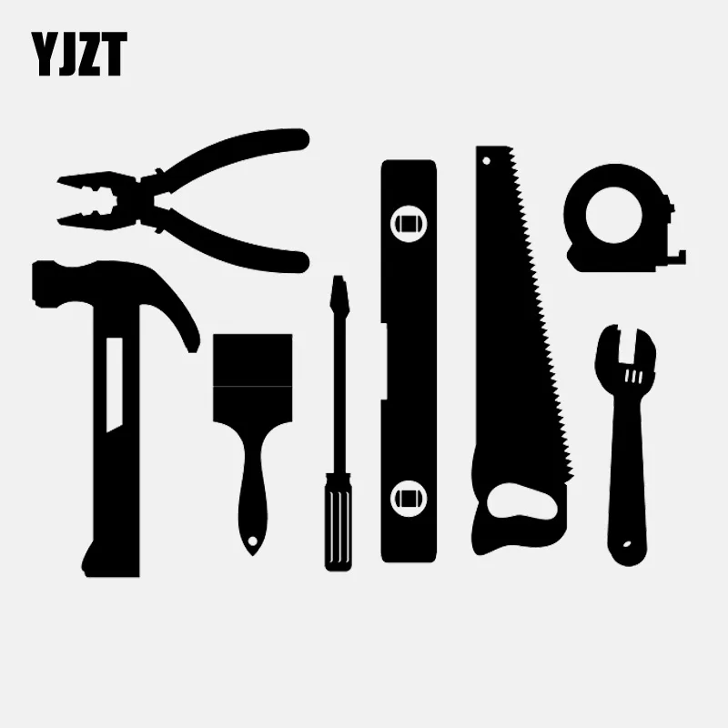 YJZT 17CM*11.6CM Level Ruler Hammer Wrench Screwdriver Vinly  Motorcycle Black/Silver Car Sticker C22-0548