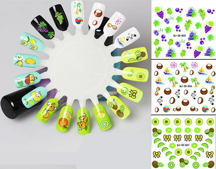 12pcs Nail Art Decals Water Transfer Nail Stickers Temporary Tattoos DIY Tips NEW Cute Fruits and vegetables pattern for Girl