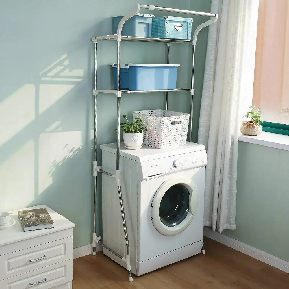2 Tiers Over Washing Machine Shelves Bathroom Storage Rack Over Toilet Shelf Stainless Steel Simple Assembly Saving Space image 6
