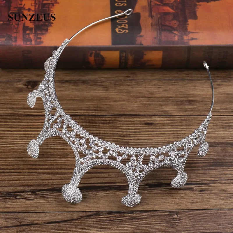 Công Chúa Tiara Cô Dâu Shinny Pha Lê Cưới Vương Miện Sang Trọng Băng 2022 Bạc Mũ Accesorios Novia SQ0323