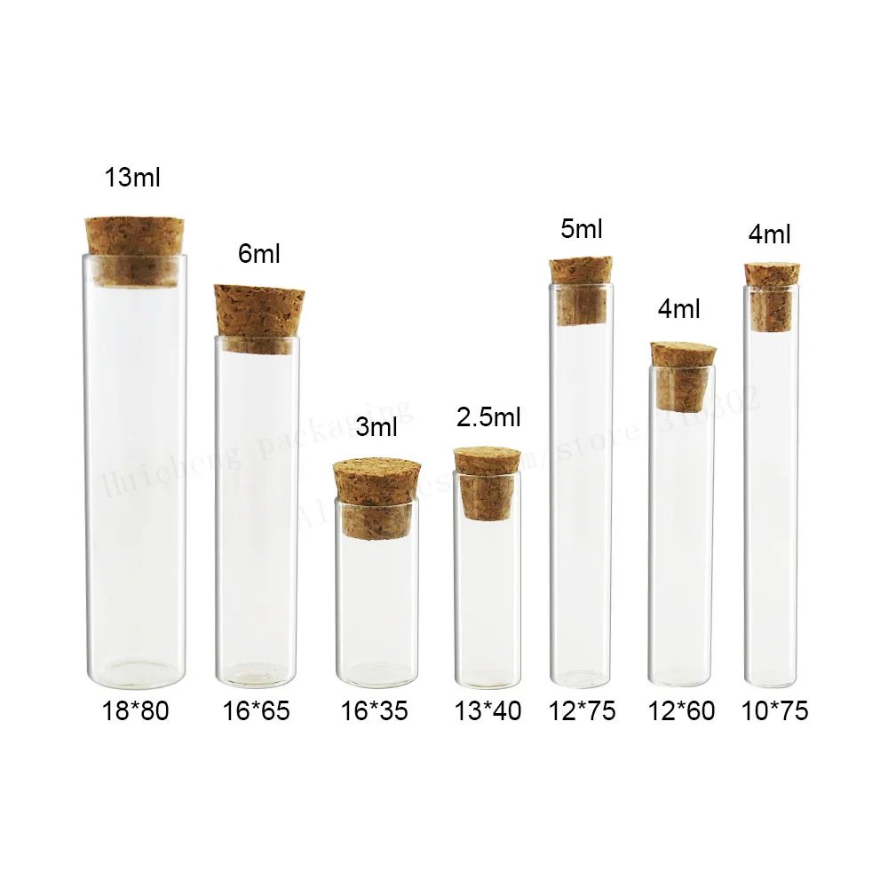 500X2.5 ML 3ML 4ML 5ML 6ML 13ML แก้วล้างหลอดทดสอบหลอด Cork stoppers ห้องปฏิบัติการโรงเรียนอุปกรณ์การศึกษา