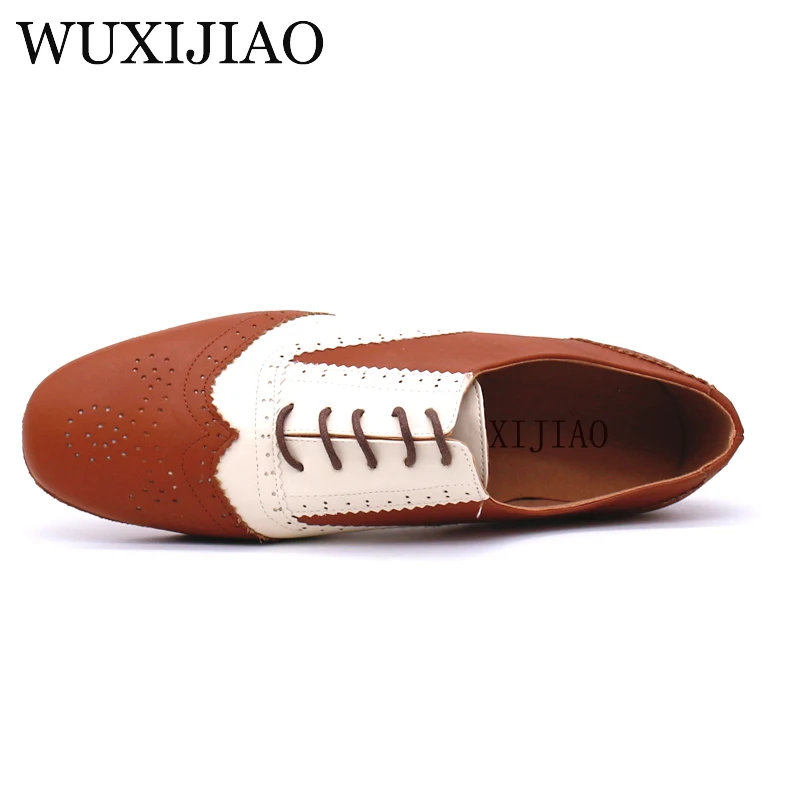 WUXIJIAO Latin dance shoes men's leather ballroom dance shoes men's soft bottom national wind shoes low with 2.5cm