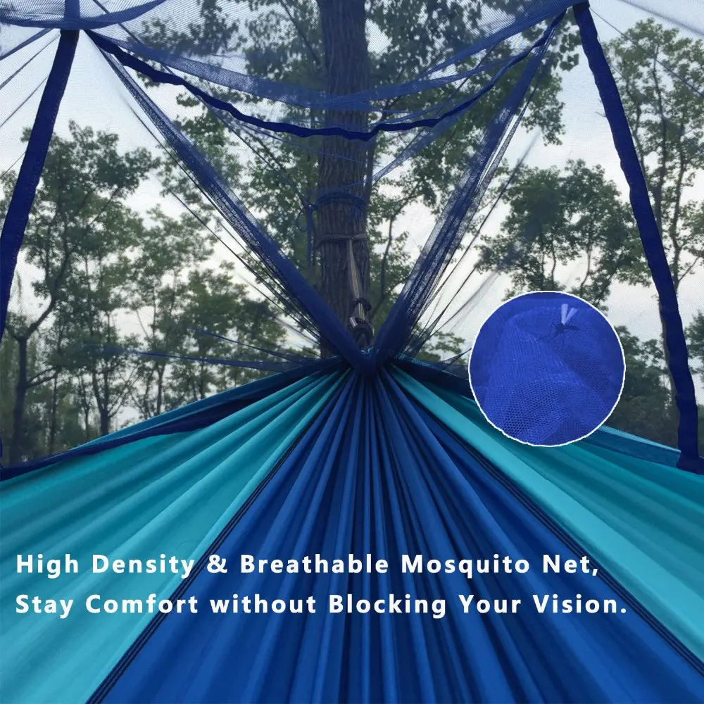 Mosquito Net Hammock com ganchos pretos, 210T Parachute, barraca de acampamento ao ar livre, usando dormir, frete grátis