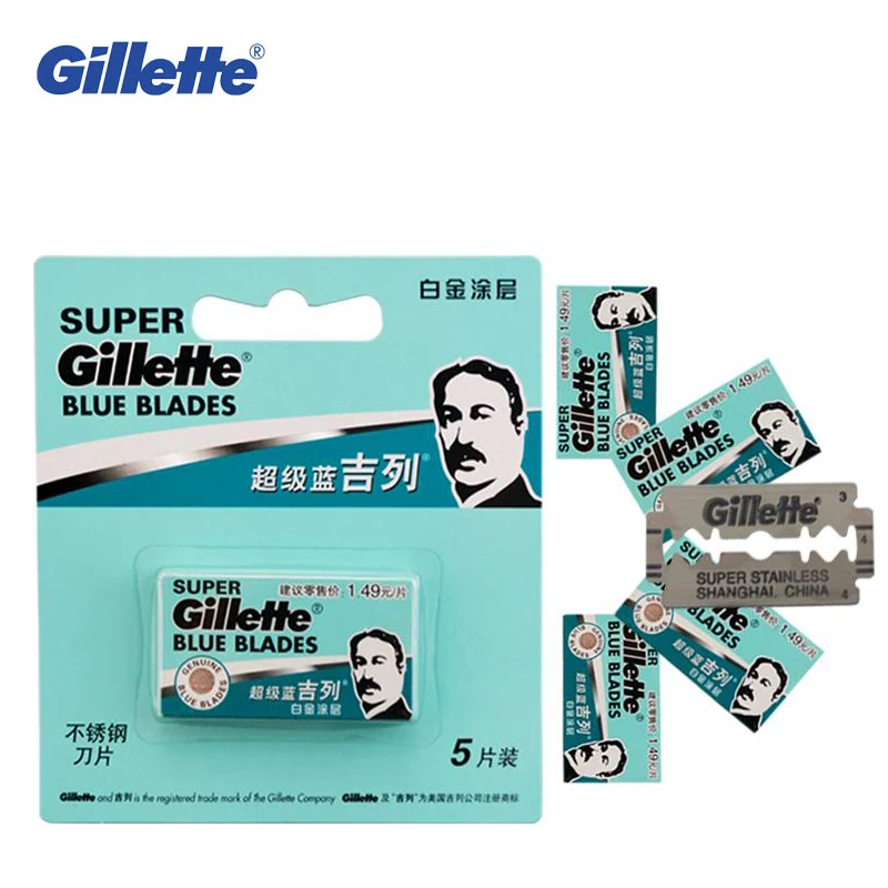 Gillette Super Blue Men Shaving Razors 1 Holder with 1 Blade +5 Blades Official Authentic Shavors Safety Razors