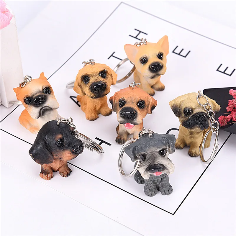 3D Resin Cute Dog Key Chain For Lovers Animal Keyring Key Ring Holder Pom Gift For Women Girl Bag Charms Keychains For Car