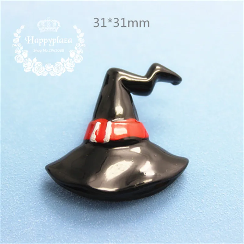 10pcs Resin Flatback Cabochon Witch Hat Halloween Miniature Art Supply Decoration Charm Craft,31mm