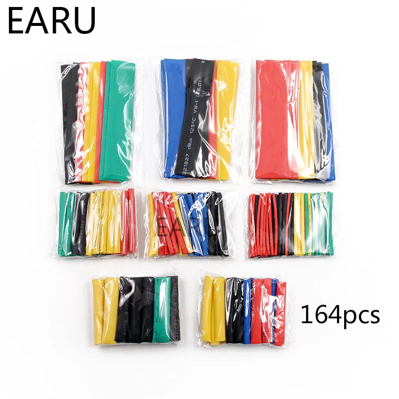 164pcs Set Polyolefin Shrinking Assorted Heat Shrink Tube Wire Cable Insulated Sleeving Tubing Set