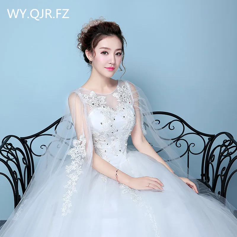 XXN-063#Ball Gown O-Neck Shawl yarn Sequins Floor-Length lace up plus size wedding dress 2020 Dresses cheap wholesale customize