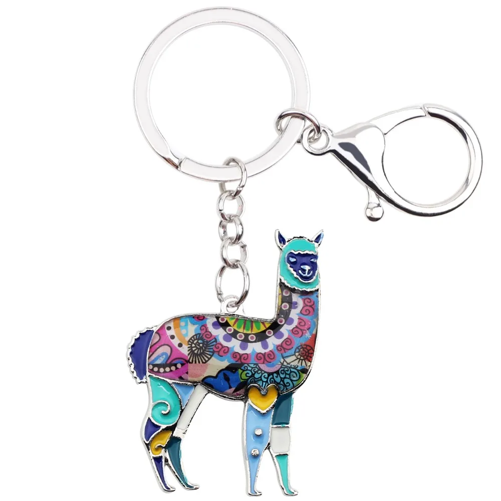 Bonsny Enamel Alloy South American Floral Alpaca Goat Key Chains For Women bag Charms Keyring keychains Fashion Jewelry Unique