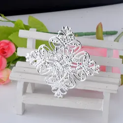 Retail 4 Silver Plated Filigree Square Flower Wraps Connectors Metal Crafts Gift Decoration DIY 56x56mm F0709
