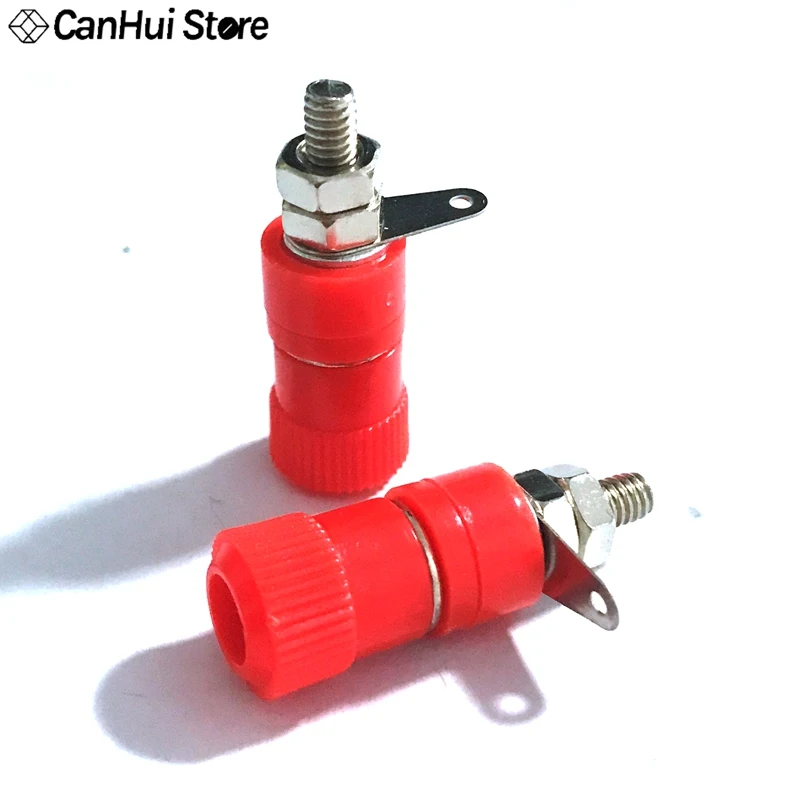 10ps 4mm Banana Socket Nickel Plated Binding Post Nut Banana Plug Jack Connector Red + Black  JS-910B Terminal JS919 Opening 8mm
